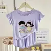 Conjunto de Verano 2026 para Niños, Dibujos Animados Lindos, Delgado, Estampado, Manga Corta, para Niños y Niñas, Ropa de Casa con Volantes, Pijama