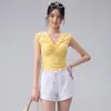 Conjunto de Yoga sin Mangas con Cuello en V Retorcido para Mujer, Corte Entallado que Adelgaza con Cintura Fruncida, Adecuado para Fitness, Running, Entrenamiento y Yoga Deportivo