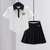 Conjunto de Verão para Meninas Camisa Polo Saia Conjunto de Duas Peças Verão Crianças Médias e Grandes Estilo Preppy Saia Plissada Infantil Roupas Infantis