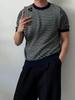 Camiseta Holgada de Alta Gama y Tendencia para Hombre Verano para Hombre Cuello Redondo Rayada Manga Corta para Hombre Nueva Top Maduro Ligero