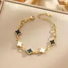 Pulseira de aço titânio para corpo inteiro, venda quente transfronteiriça, feminina, luxo leve, temperamento coreano, galvanoplastia de ouro 18K real, joias no atacado