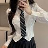 Corbata de Estudiante JK Rayas Blancas y Negras Sin Nudo Lazo Camisa Estilo Universitario Accesorio de Corbata Escolar