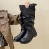 Elegantes Botas Martin Melard de Tacón Grueso para Mujer, Botas Estrechas de Estilo Retro Otoño e Invierno 2025 para Combinar con Abrigos, Botas Western Caídas