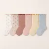 Calcetines para Niños Estilo Otoño e Invierno Algodón Peinado Calcetines para Bebé Borde Fruncido Puño Sin Costuras No Aprietan Cálidos Hasta la Mitad de la Pantorrilla Calcetines de Algodón