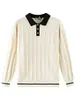 Suéter Polo de Punto para Hombre Estilo Old Money Bloque de Color en el Cuello Textura de Canalé Ropa Exterior Transfronteriza Holgada para Hombre Top de Manga Larga