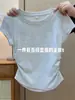 2026 Nuevo Estilo Rosa Pura Pasión Dulce y Picante Top Verano Mujer Ceñidor de Cintura Fruncido Hombro Normal Versátil Adelgazante Manga Corta Camiseta