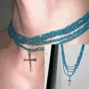 Colar Pingente Cruz de Contas Vermelhas Multicamadas de Luxo Leve e Requintado para Mulheres, Corrente de Clavícula Doce e Cool Estilosa de Nicho de Alta Qualidade