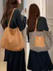 Bolsa de Ombro Xadrez Dupla Face Clássica de Camurça Outono e Inverno Estilo Preguiçoso Bolsa Tote para o Dia a Dia Versão Coreana Nicho