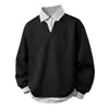 Otoño 2026 Nuevo Estilo Americano High Street Sudadera con Cuello de Camisa Falsa de Dos Piezas para Hombre Talla Grande Casual Manga Larga Top Polo