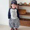 Conjunto de Salida para Bebé: Camiseta de Manga Larga con Estampado de Letras para Primavera y Otoño, Top Sencillo Estampado, Pantalones Sueltos Azul Marino