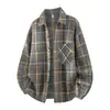 Camisa a Cuadros Holgada Talla Grande Estilo Hong Kong Nuevo Primavera y Otoño con Cuello de Solapa, Manga Larga Moda Masculina Holgada Casual Chaqueta