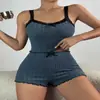 Transfronteiriço Novo Feminino Casa Elástico Pijama Sexy Renda Alça Shorts Costela Fleece Escovado