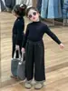 Inverno 2024 Novo Estilo Coreano Roupas Infantis Meninas Colete Lanterna Solto Colete de Cintura Calça de Perna Larga Pontilhada
