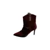 Botas de Moda Francesa Elegantes de Gamuza Plisada a Media Pantorrilla, Punta Fina, Tacón de Aguja, Estilo Nuevo Otoño/Invierno 2026