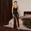 Suministro exclusivo transfronterizo para Amazon: Popular vestido largo para mujer estilo camisola de encaje transparente con abertura alta, disponible para venta al por mayor
