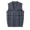 Chaleco cárdigan de punto para hombre de comercio exterior, tejido de punto cálido a rayas para otoño e invierno, chaleco suéter, prenda exterior, chaleco