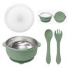 Set de Cubiertos para Bebés con Tazón de Acero Inoxidable 304 con Tapa, Tenedor y Cuchara de Silicona, Suplemento de Alimentación para Niños, Anti-quemaduras, Set Especial de Alimentación para Bebés