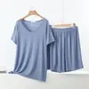 Conjunto Casual de Duas Peças para Mulheres Plus Size: Camiseta de Manga Curta com Decote V e Shorts, Conjunto Casual de Verão em Modal
