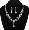 Colar de casamento transfronteiriço brincos de clipe de liga com diamantes brancos para vestido de noiva conjunto de duas peças para baile de fantasia joias de cor para festa