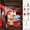 Decoração de quarto de casamento estilo chinês com arranjos florais em placa de KT, roupão de noiva para a sala de estar da nova casa ou hotel, adereços para fotos e personagens decorativos para felicidade