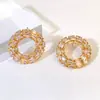 Brincos Minimalistas Estilo Coreano Inspirados na Chanel com Zircônias Elegantes em Círculo Vazado, Brincos da Moda com Pedras Completas, Venda Quente