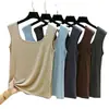 Nuevo top sin mangas de verano para mujer talla grande con cuello doble en U, camiseta básica elástica suelta de modal sin mangas, top casual versátil