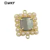 WT-PC003 collar con colgante cuadrado artístico retro natural textura brillante con incrustaciones de concha colorida perla joyería