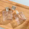 Botella Cuadrada Plana de Perfume de Alta Transparencia y Alto Brillo, Multi-Especificación, En Stock, con Atomizador de Presión de Clic, Botella Vacía Portátil Recargable para Productos de Uso Diario