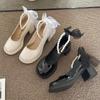 Zapatos de Verano Finos de Cuero Estilo Británico con Perlas para Mujer, Zapatos Mary Jane Retro de Tacón Grueso, Tacones Altos, Zapatos JK Japoneses