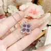 Anillo de Mariposa Serie Diamante Morado Suave Estilo Coreano Camelia Collar y Pendientes de Flor de Alto Nivel