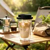 Taza de Café de Viaje de Doble Pared de Alto Borosilicato con Tapa de Silicona, Taza de Vidrio con Aislamiento Térmico para Oficina, Cafetería, Cold Brew, Americano Helado, Venta al por Mayor