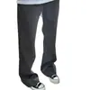 Pantalones grises de estilo americano de moda con bordado de cuatro líneas y dobladillo curvo, pantalones de corte limpio para hombre, pantalones de traje casual de alta gama