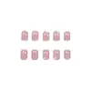 Modelo de Comercio Exterior Más Vendido: 24 Piezas de Uñas Postizas Color Pasta de Frijol con Diseños de Contraste Platino, Uñas Cuadradas Cortas Postizas de Lujo y Gama Alta al por Mayor