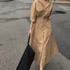 Estilo de Rua Retrô Estilo Camisa com Lapela Cintura Ajustada Vestido Longo Feminino Outono 2025 Novo Estilo