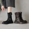 Botas Martin de Piel de Oveja Texturizada Adelgazantes, Versátiles, para Aumentar la Altura, con Suela Gruesa para Mujer 2024, Botas de Piel de Tacón Medio Grueso con Hebilla de Cinturón
