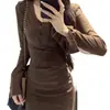 Vestido de Manga Larga con Cuello Redondo Estilo Hermana Real Otoño Nuevo 2025 para Mujer Botones a Mitad de la Cintura Aspecto Adelgazante Falda que se Ajusta a la Cadera