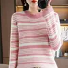 Nuevo suéter de punto para mujer 2025, bloques de color, moda transfronteriza, diseño de rayas engrosado, adecuado para usar en capas, otoño e invierno, cuello redondo
