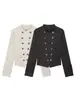 Comercio Electrónico Transfronterizo Ropa de Mujer Otoño Nueva Moda Europea y Americana Cuello Mao Metálico Doble Botonadura Chaqueta 1153670