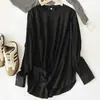 Camiseta Básica de Algodón Puro con Parches en los Puños, Estilo Japonés Simple para el Trabajo de Otoño Temprano, Corte Holgado Casual con Cuello Redondo