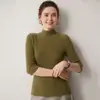 Suéter de luxo 100% cashmere de alta qualidade e leve para mulheres, com gola alta discreta, mangas de três quartos, corte justo e design de malha sem costura em peça única, perfeito como camada base