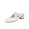Guofeng Baotou Chinelos para Mulheres Outer Wear 2024 Novo Verão Seda Couro de Vaca Cabeça Quadrada Retro Mary Jane Muller Sapatos
