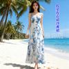 Saia de Tecido Tie-dye Verão Nova Yunnan Guizhou Artesanal Tie-dye Tingimento Azul Estilo Étnico Cintura Apertada vestido