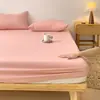 Sábana bajera de color liso, una pieza, algodón lavado, funda de cama antideslizante para una persona, protector de colchón de cobertura total, juego de tres piezas