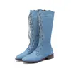 Botas de couro femininas de bico redondo para senhoras mulheres com zíper lateral botas cowboy botas de cavaleiro altas salto baixo sapatos femininos 40-43 botas de comércio exterior