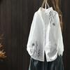 Camisa Bordada Artística Vintage para Mujer Primavera Nueva Elegante Look Slim Holgada Combinable Blanca Manga Larga Camisa Delgada