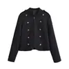 Nova Blusa de Manga Longa para Primavera e Outono, Estilo Europeu e Americano, Slim Fit, Cor Sólida com Detalhe de Botão, Blazer Casual Estruturado com Gola Alta