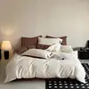 Juego de ropa de cama de cuatro piezas estilo retro 100% algodón puro con diseño jacquard y colores contrastantes, funda de edredón 100% algodón, ropa de cama amigable con la piel para dormir sin ropa