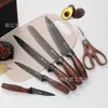 Juego de cuchillos de cocina de acero inoxidable de siete piezas, cuchillo para rebanar afilado, cuchillo de chef, juego completo de cuchillos, soporte para cuchillos con veta de madera, juego de cuchillos de cocina