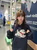 Sudadera Sencilla Estilo Coreano con Estampado de Letras Holgada Casual Versátil Top Azul Marino Estilo Perezoso Otoño e Invierno Sudadera con Capucha