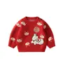 Suéteres para Niños y Niñas 2026 Otoño e Invierno Nuevo Estilo Bebé Rojo Atuendo de Año Nuevo Top Chaqueta de Primavera de Pony para Niños